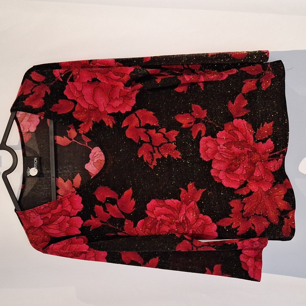 First option Y2K black with red flower Sparkle top